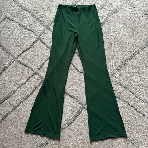 Zara pull on trousers flare knit pants emerald green high rise medium - Picture 1 of 7